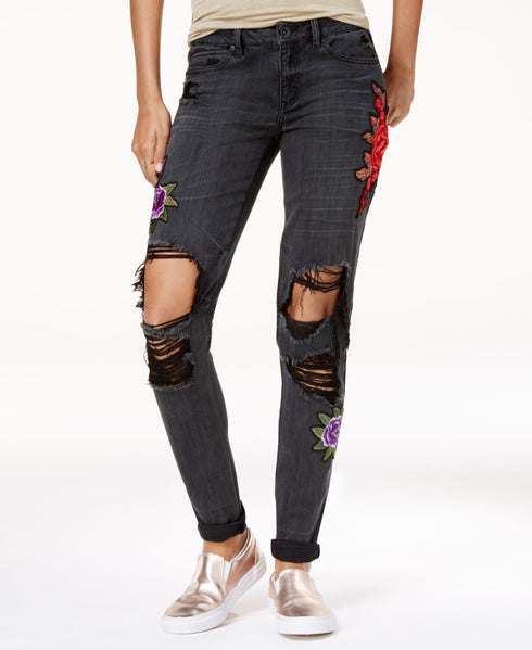 Rewash Juniors Rose Patch Ripped Classic Skinny Jeans